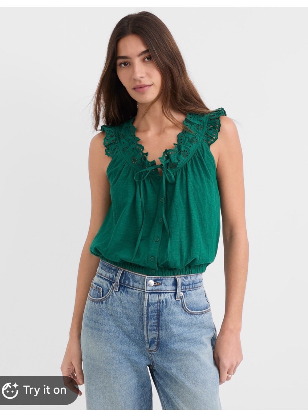 2 for $15 sale: LOFT green tank top blouse with eyelet collar - S